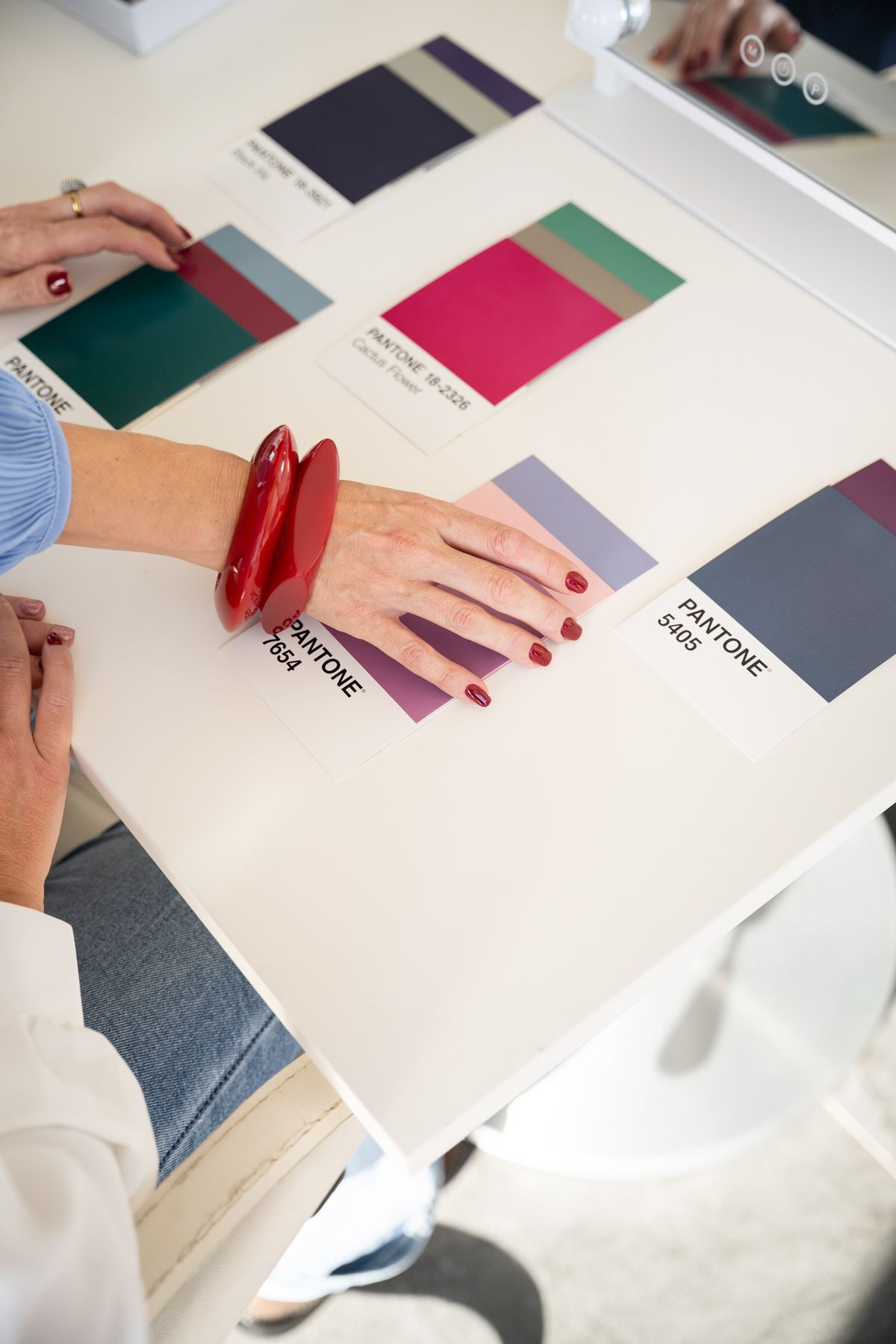 Cartelle colore Pantone durante un'analisi